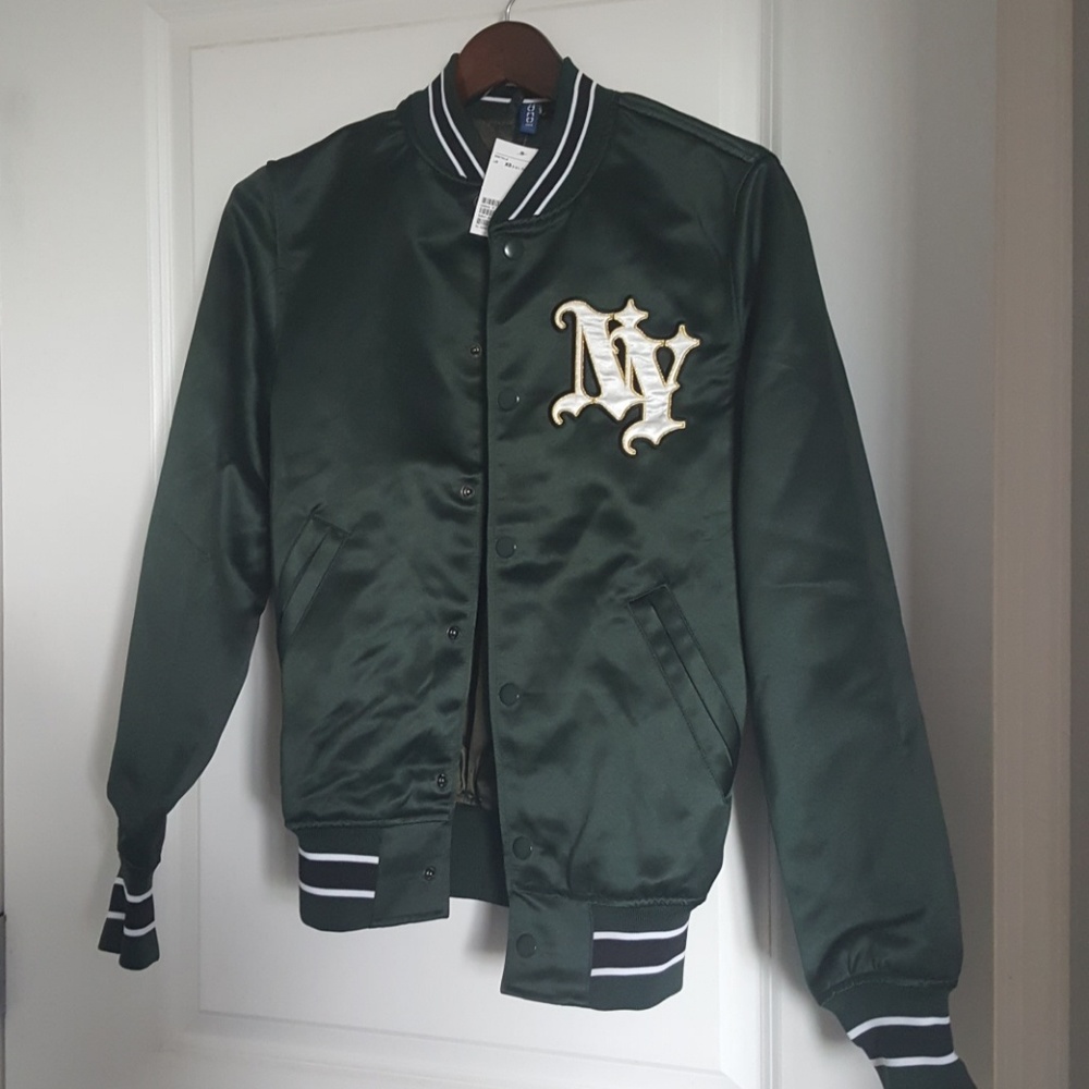 H&M green shiny  NY bomber jacket XS